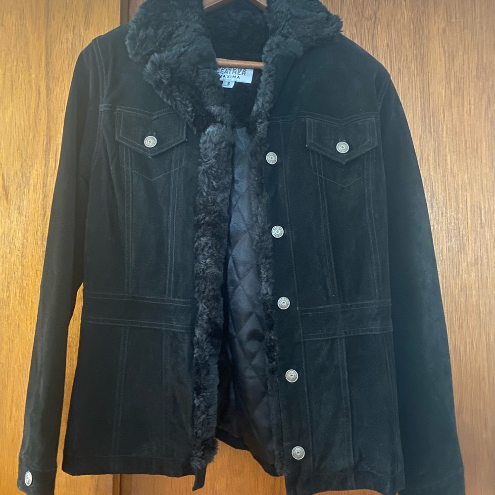 Wilsons Leather Black Faux Fur Jean Jacket